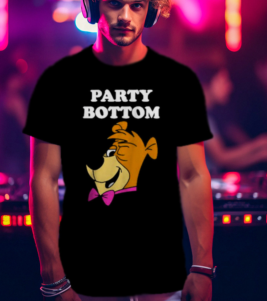 Yogi Bear Party Bottom Fun Cartoon Character With Pink Bow Tie T-Shirt
