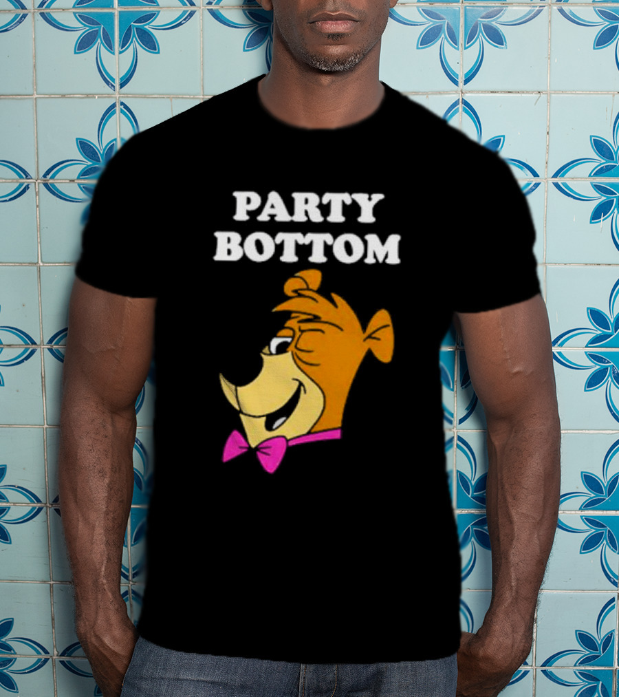 Yogi Bear Party Bottom Fun Cartoon Character With Pink Bow Tie T-Shirt