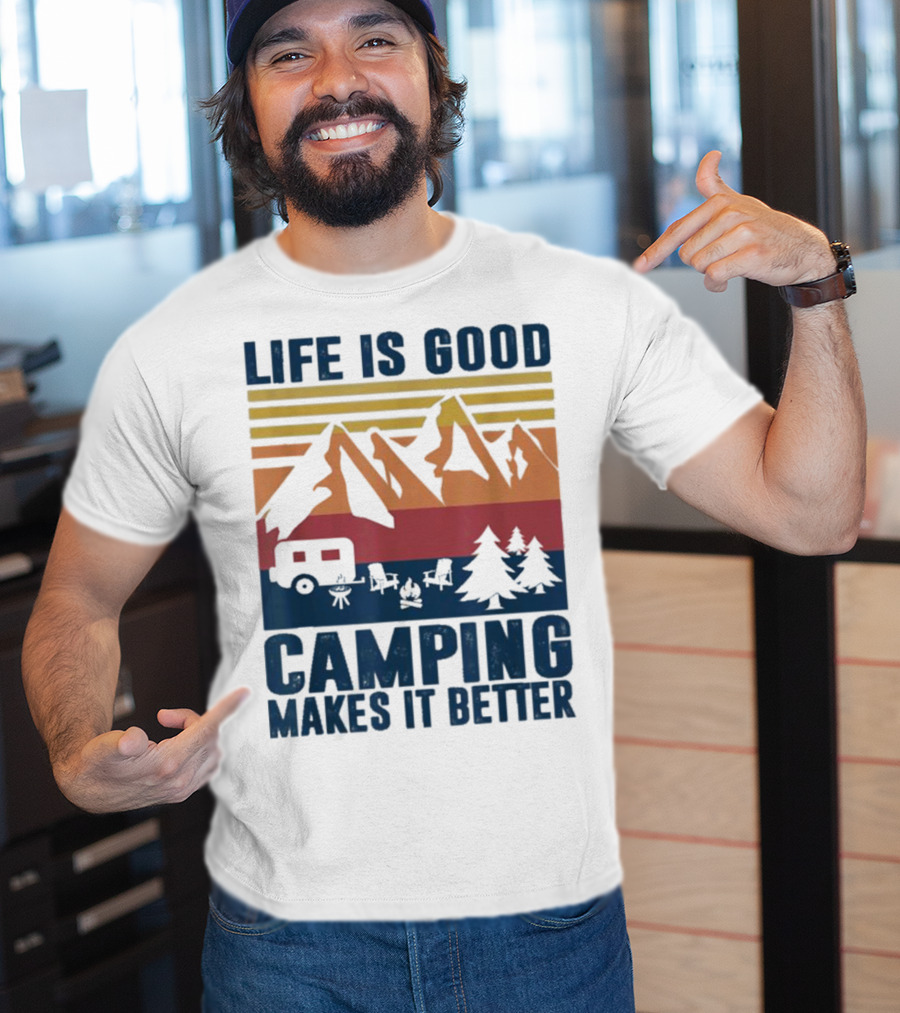 Life Is Good Camping Makes It Better Vintage Mountains Camper Landscape T-Shirt