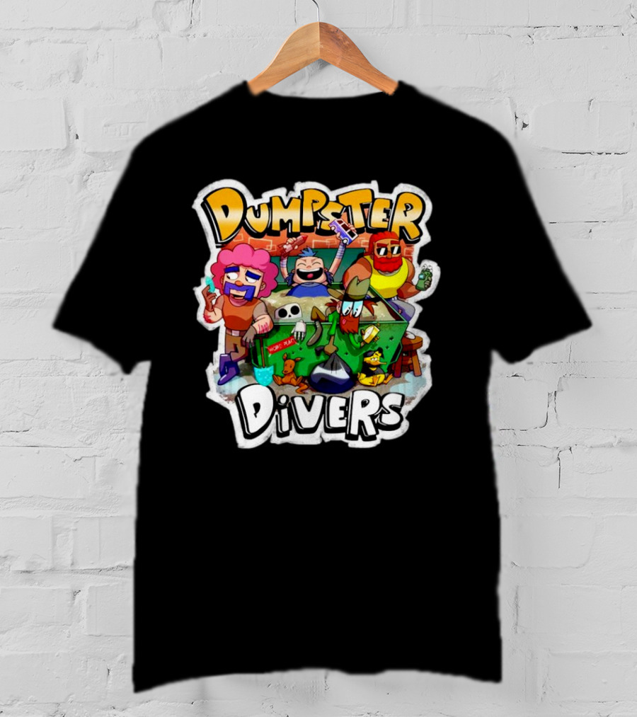 Dumpster Divers Cartoon Alley Fun With Funny Characters And Trash Can Antics T-Shirt