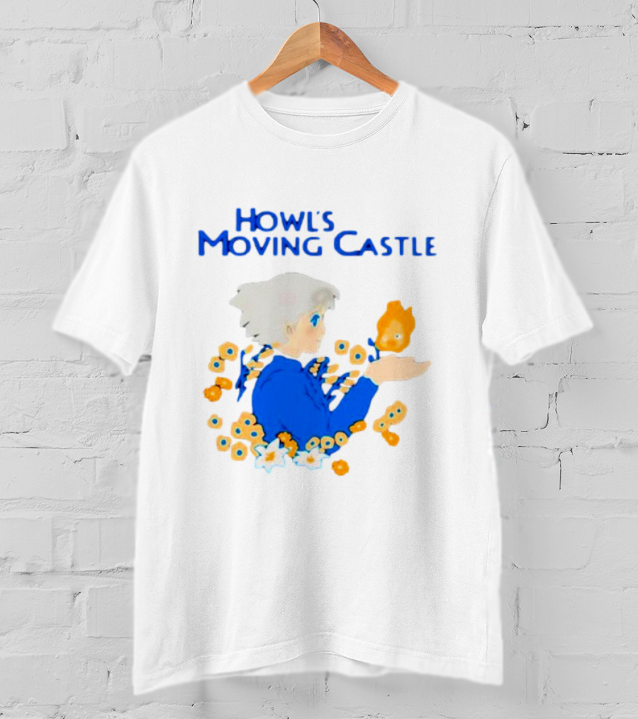 Howl’s Moving Castle Howl With Calcifer And Flowers T-Shirt