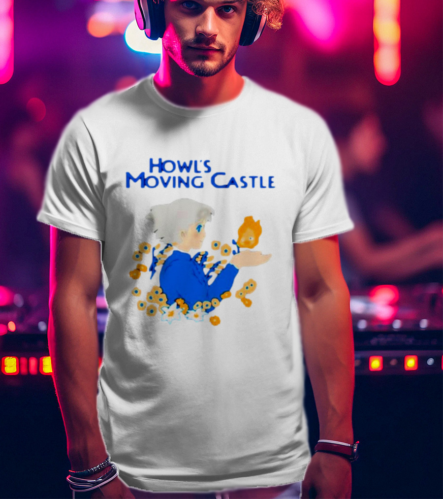 Howl’s Moving Castle Howl With Calcifer And Flowers T-Shirt