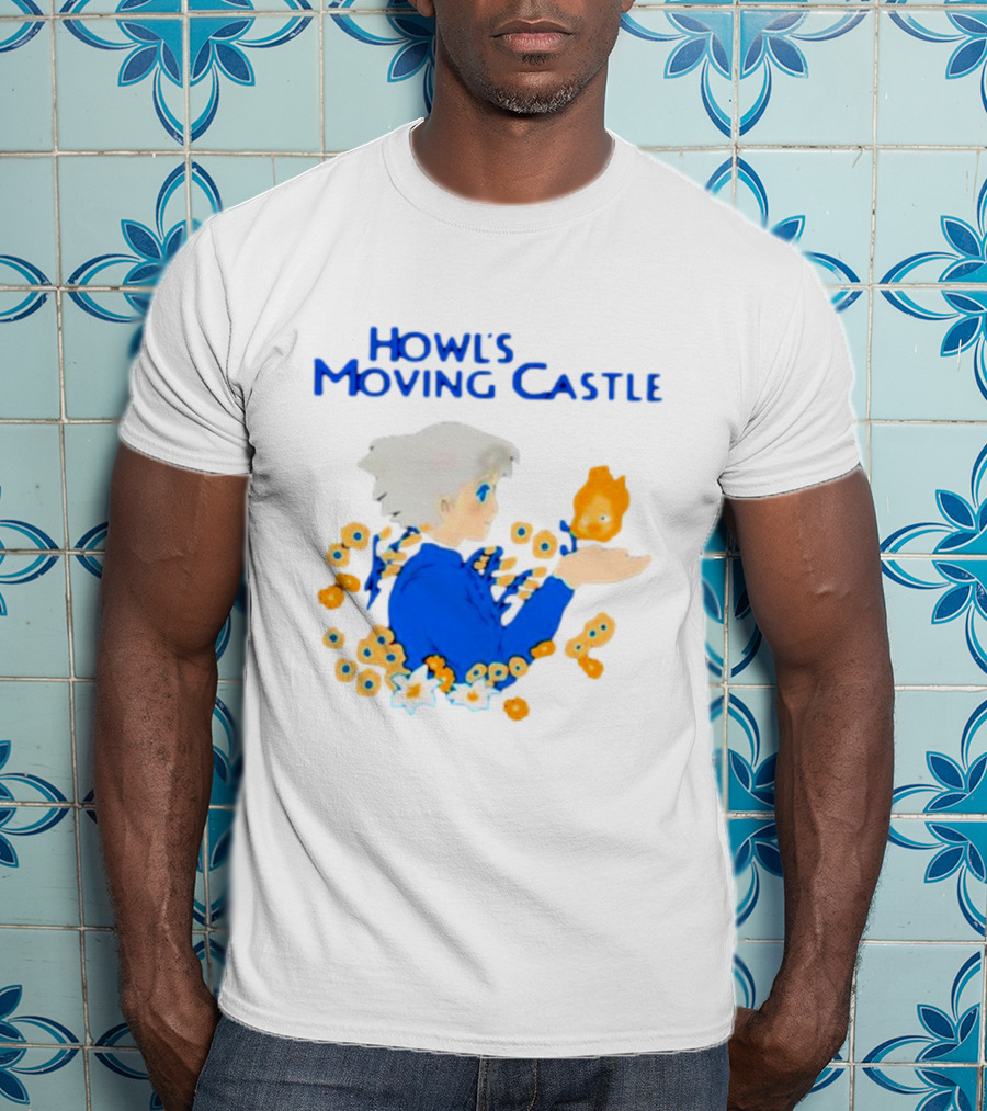 Howl’s Moving Castle Howl With Calcifer And Flowers T-Shirt
