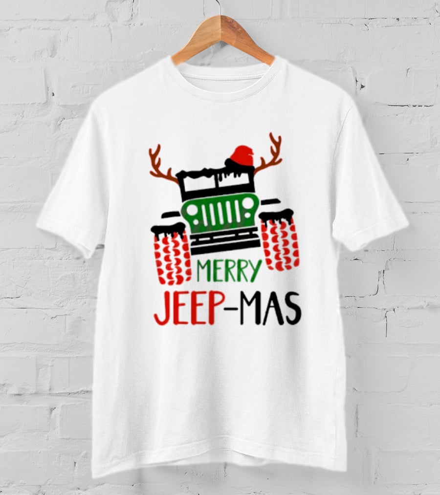 Merry Jeep-Mas Festive Offroad Fun With Antlers And Santa Hat T-Shirt