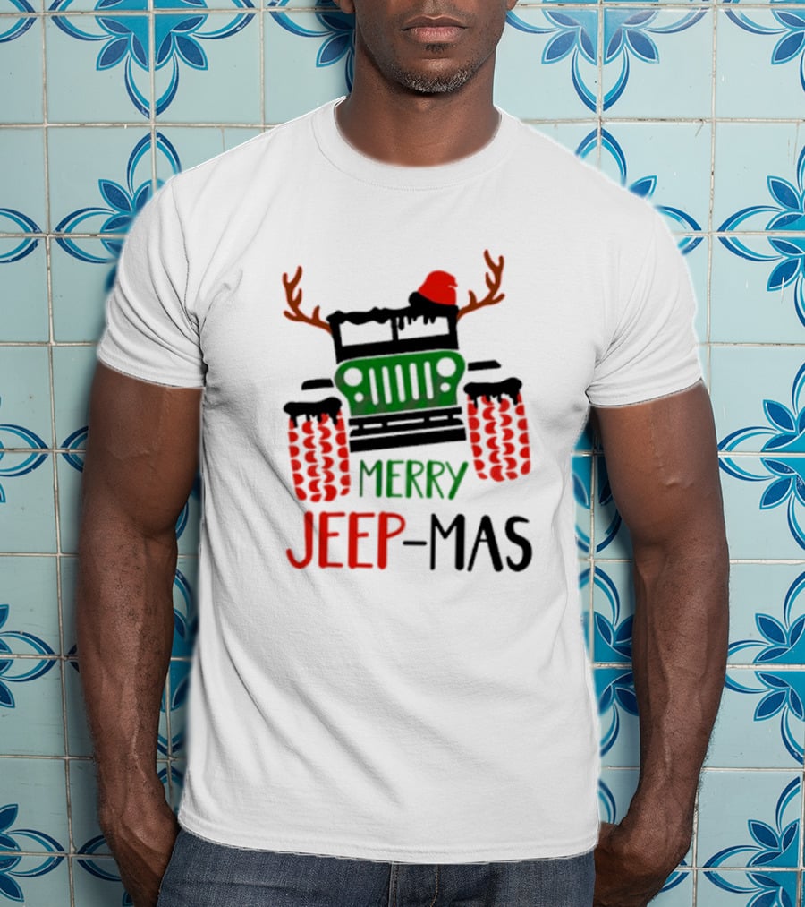 Merry Jeep-Mas Festive Offroad Fun With Antlers And Santa Hat T-Shirt