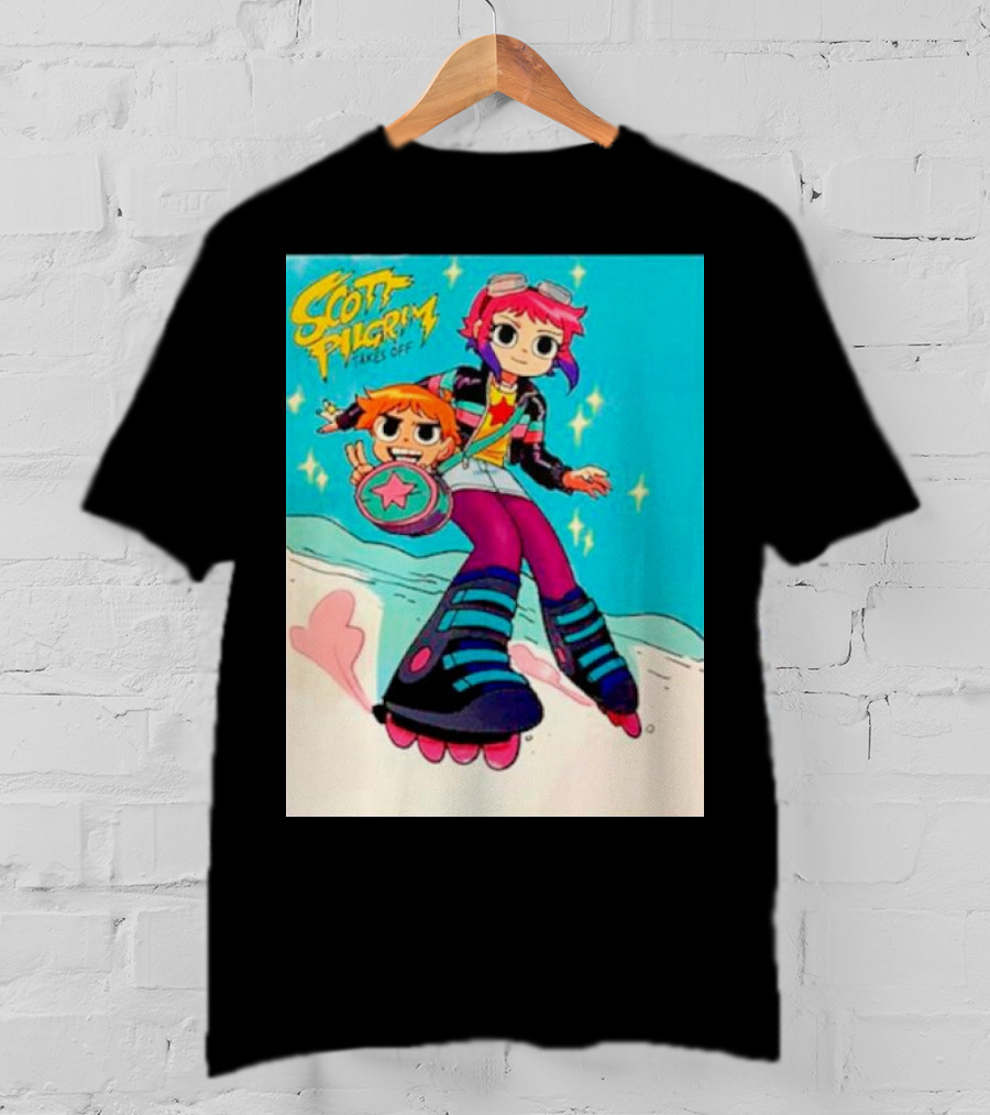 Scott Pilgrim Takes Off Roller Skating Adventure With Animated Style Characters T-Shirt