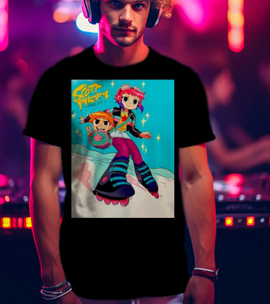 Scott Pilgrim Takes Off Roller Skating Adventure With Animated Style Characters T-Shirt