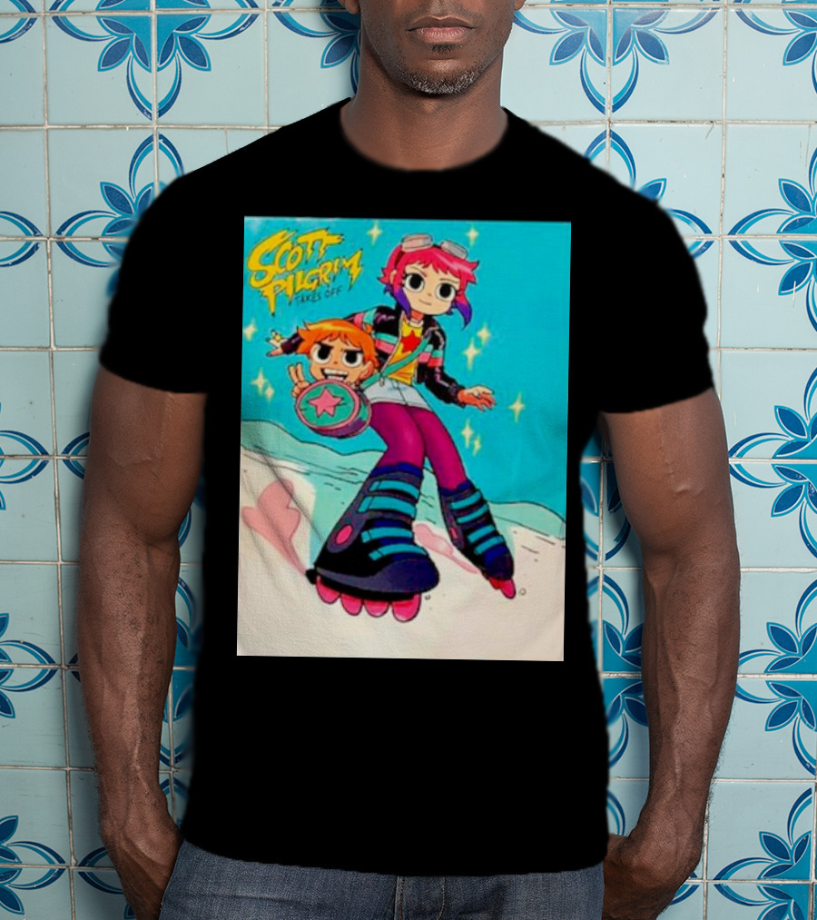 Scott Pilgrim Takes Off Roller Skating Adventure With Animated Style Characters T-Shirt