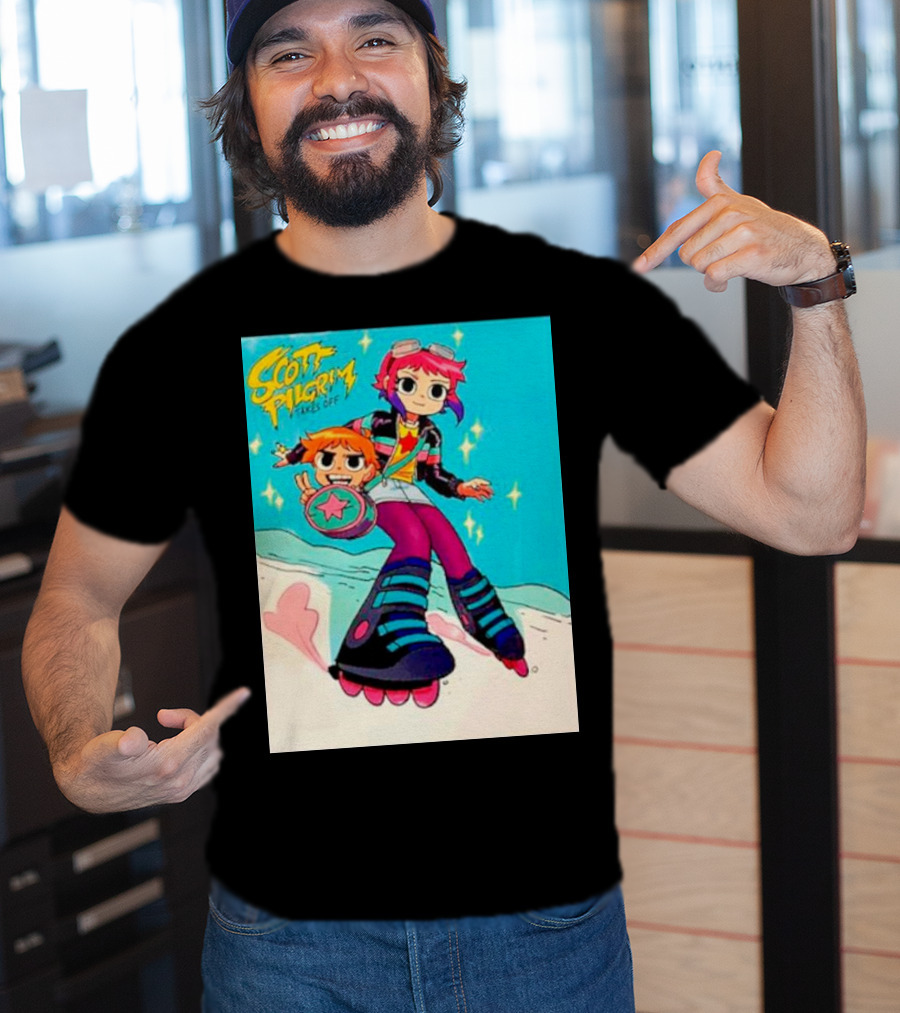 Scott Pilgrim Takes Off Roller Skating Adventure With Animated Style Characters T-Shirt