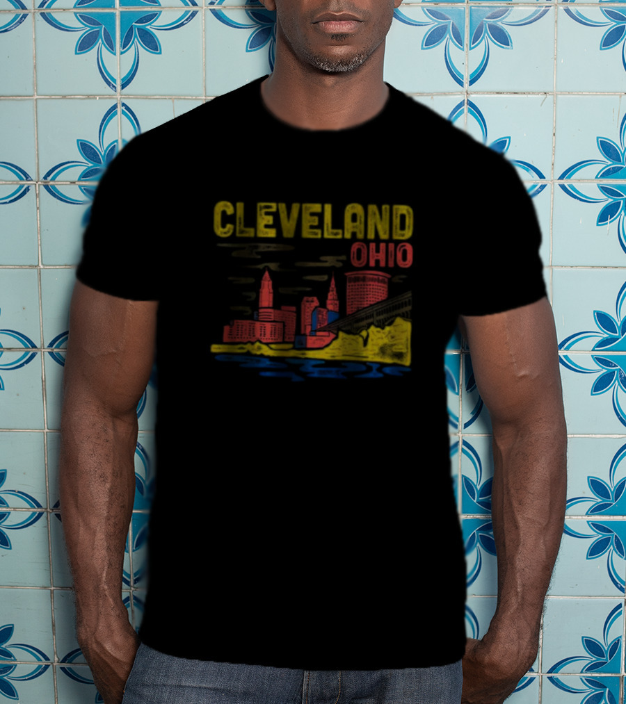 Cleveland Ohio Skyline Colorful Cityscape T-Shirt