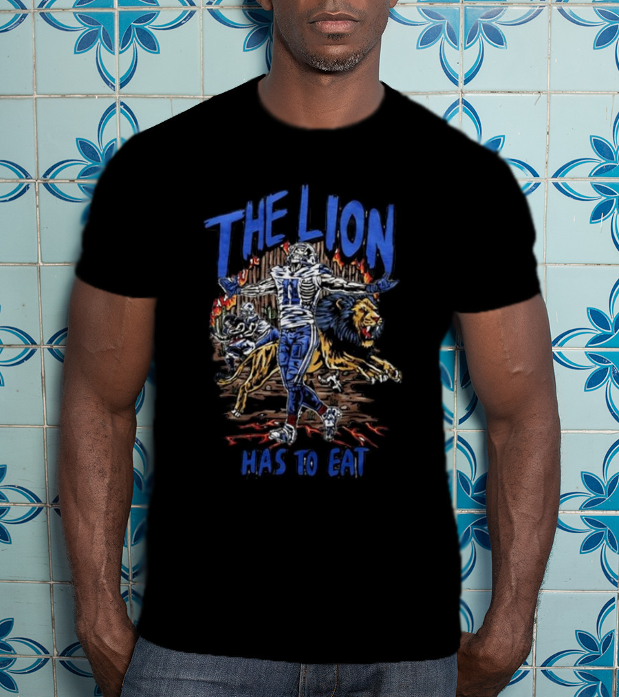 Detroit Lions The Lion Has To Eat Football Player And Fierce Animal T-Shirt