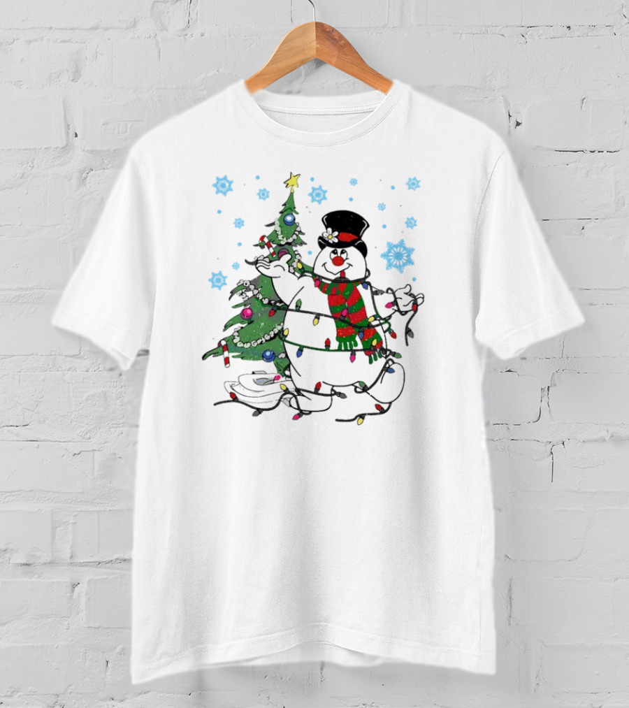 Frosty The Snowman Christmas Tree With Lights And Snowflakes T-Shirt