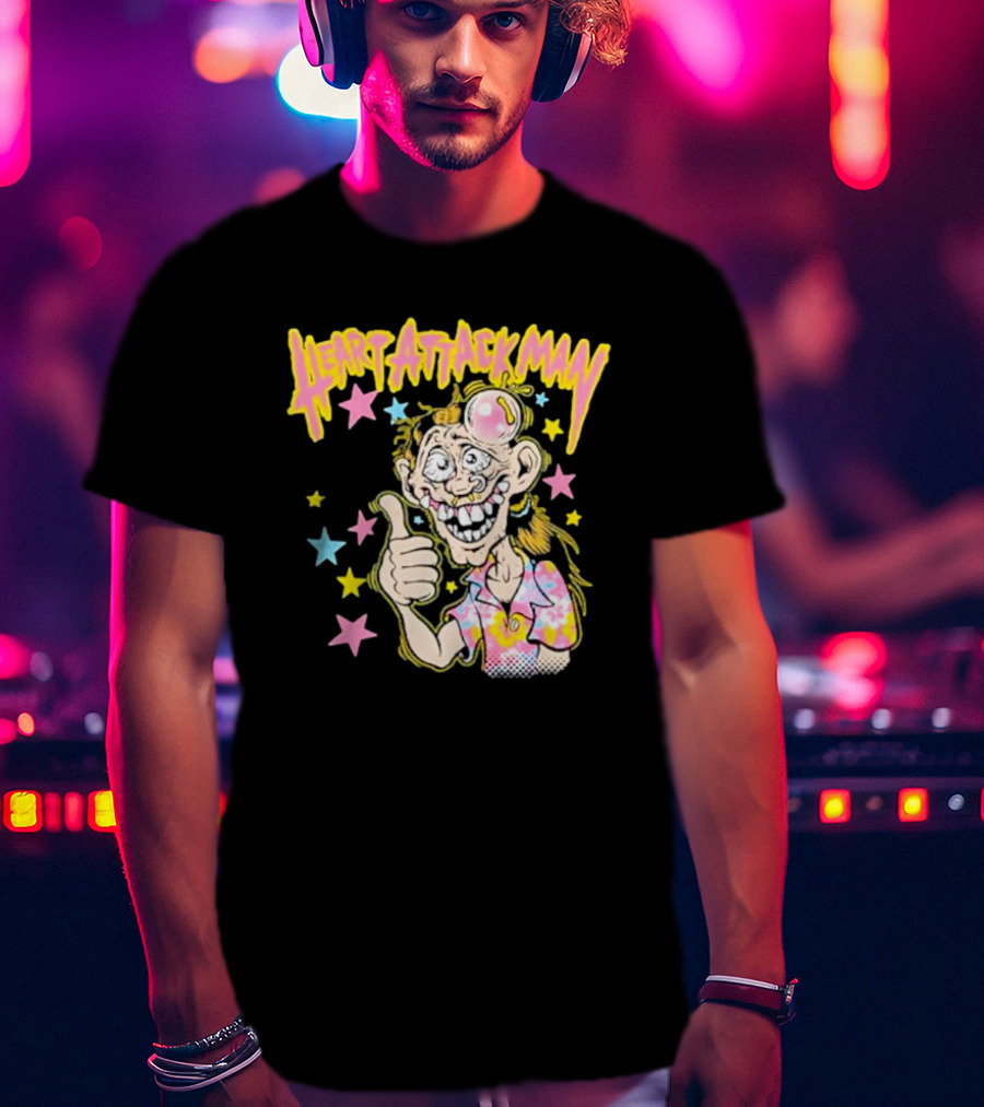 Heart Attack Man Freak Of Nature Cartoon Character With Stars And Thumbs Up T-Shirt