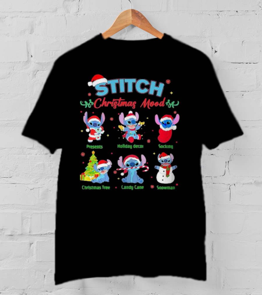 STITCH Christmas Mood Presents Holiday Decor Stocking Christmas Tree Candy Cane Snowman T-Shirt