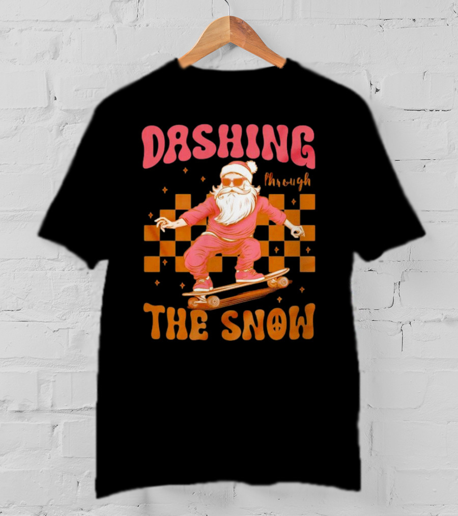 Dashing Through The Snow Santa Skateboard Christmas T-Shirt