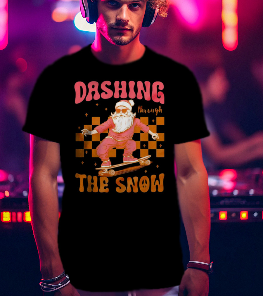 Dashing Through The Snow Santa Skateboard Christmas T-Shirt