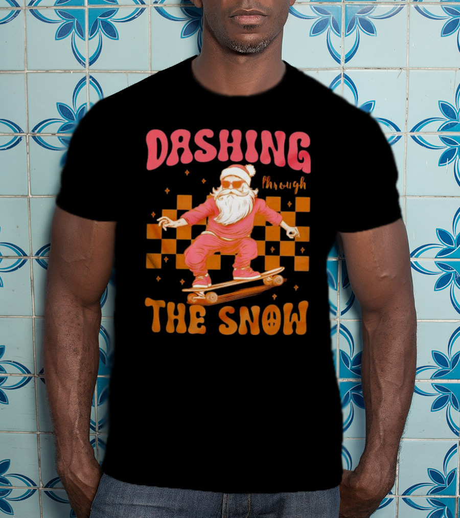 Dashing Through The Snow Santa Skateboard Christmas T-Shirt