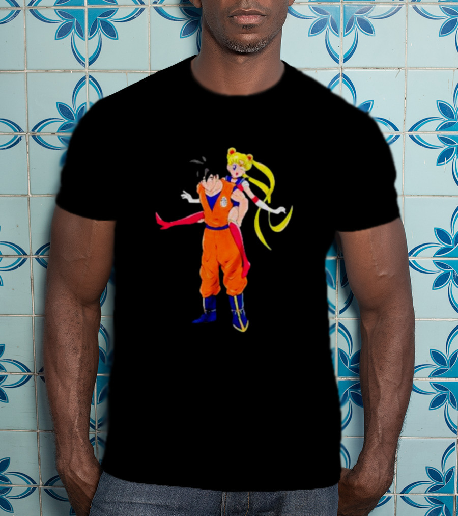 Goku And Usagi Crossover Fusion Featuring Dragon Ball And Sailor Moon Iconic Characters T-Shirt