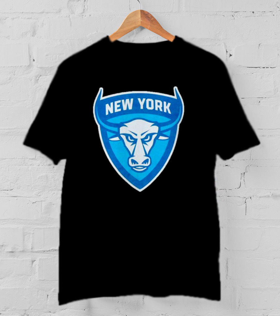 New York Atlas Bull Emblem Logo Blue Shield T-Shirt