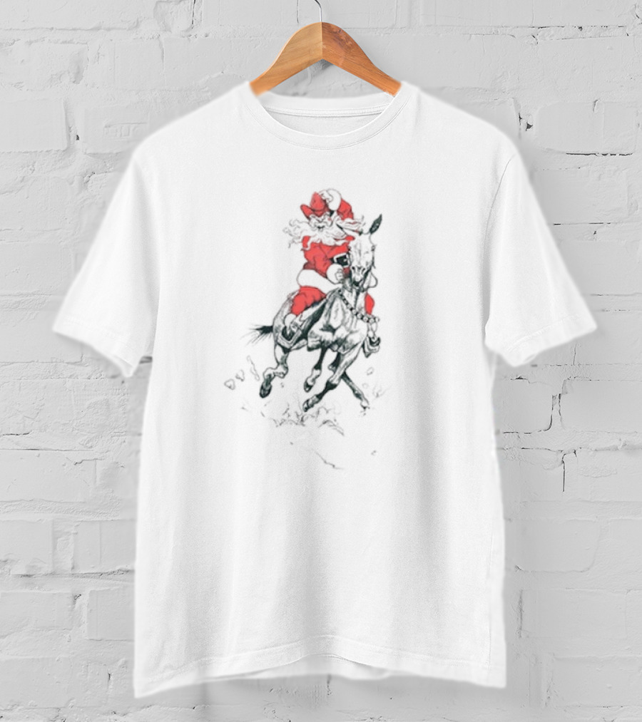 Santa Claus Riding Mule In Festive Red Suit T-Shirt