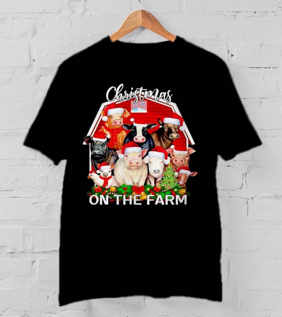 Christmas Animals Santa On The Farm T-Shirt