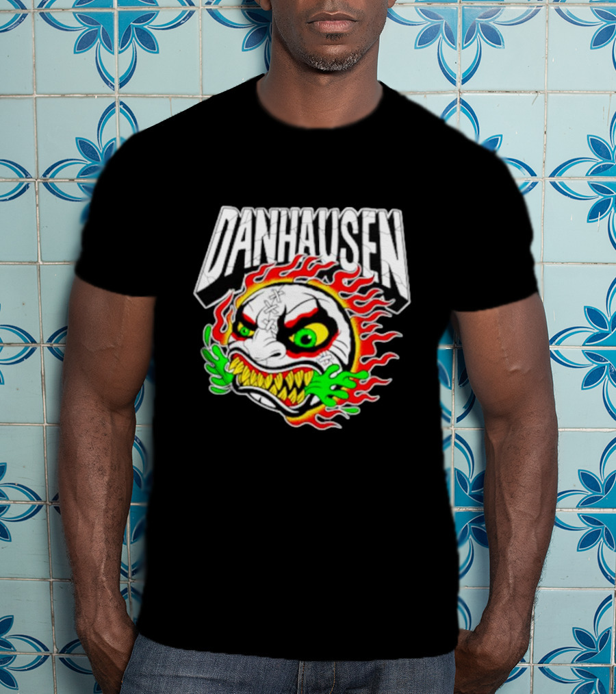 Danhausen Fiery Baseball Face With Flames And Green Claws T-Shirt