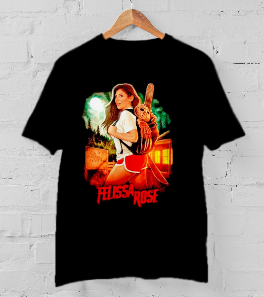 Felissa Rose Happy Camper Camp Arawak Masked Figure Forest Scene T-Shirt