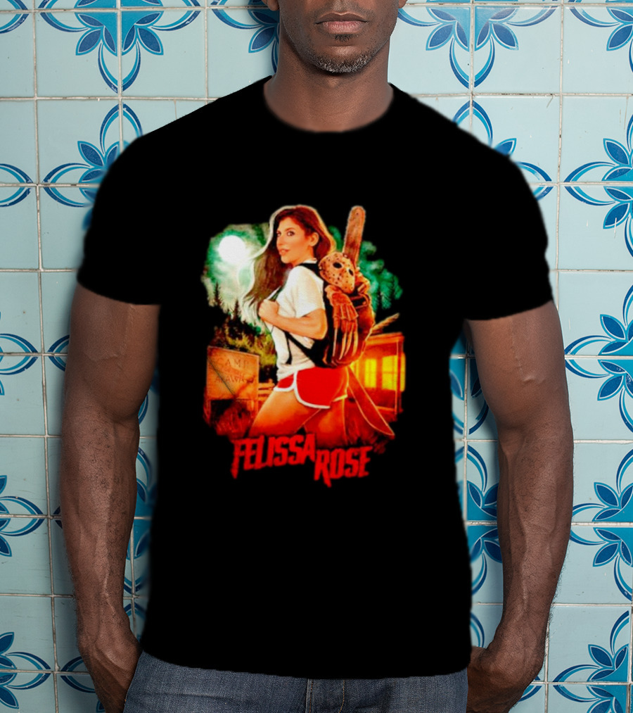 Felissa Rose Happy Camper Camp Arawak Masked Figure Forest Scene T-Shirt