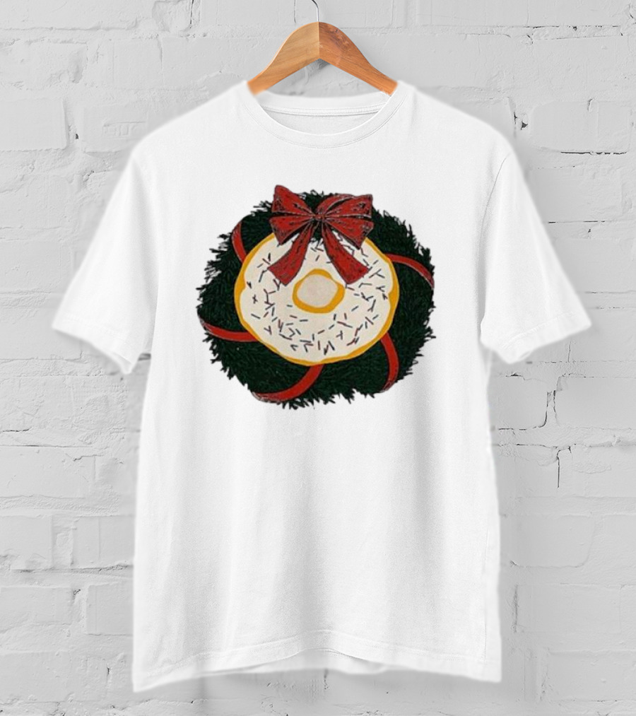 Gibson's Donuts Christmas Holiday Wreath With Red Bow And Donut Sprinkles T-Shirt