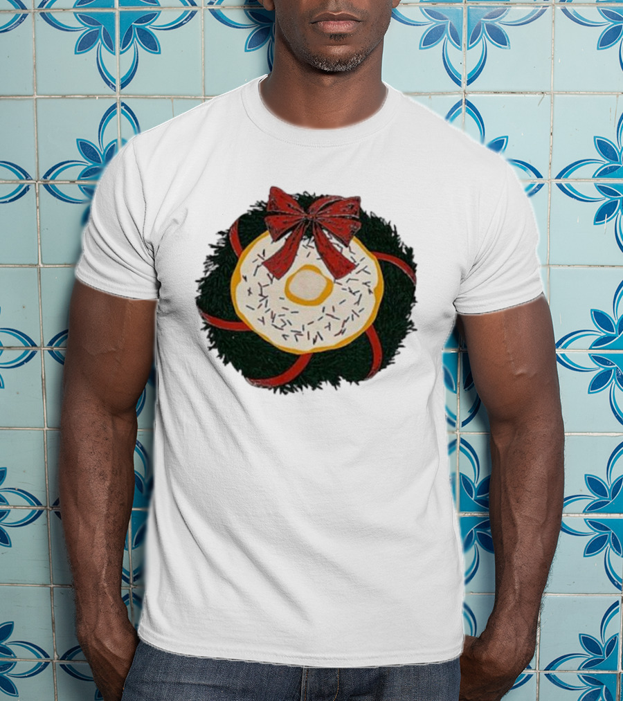 Gibson's Donuts Christmas Holiday Wreath With Red Bow And Donut Sprinkles T-Shirt