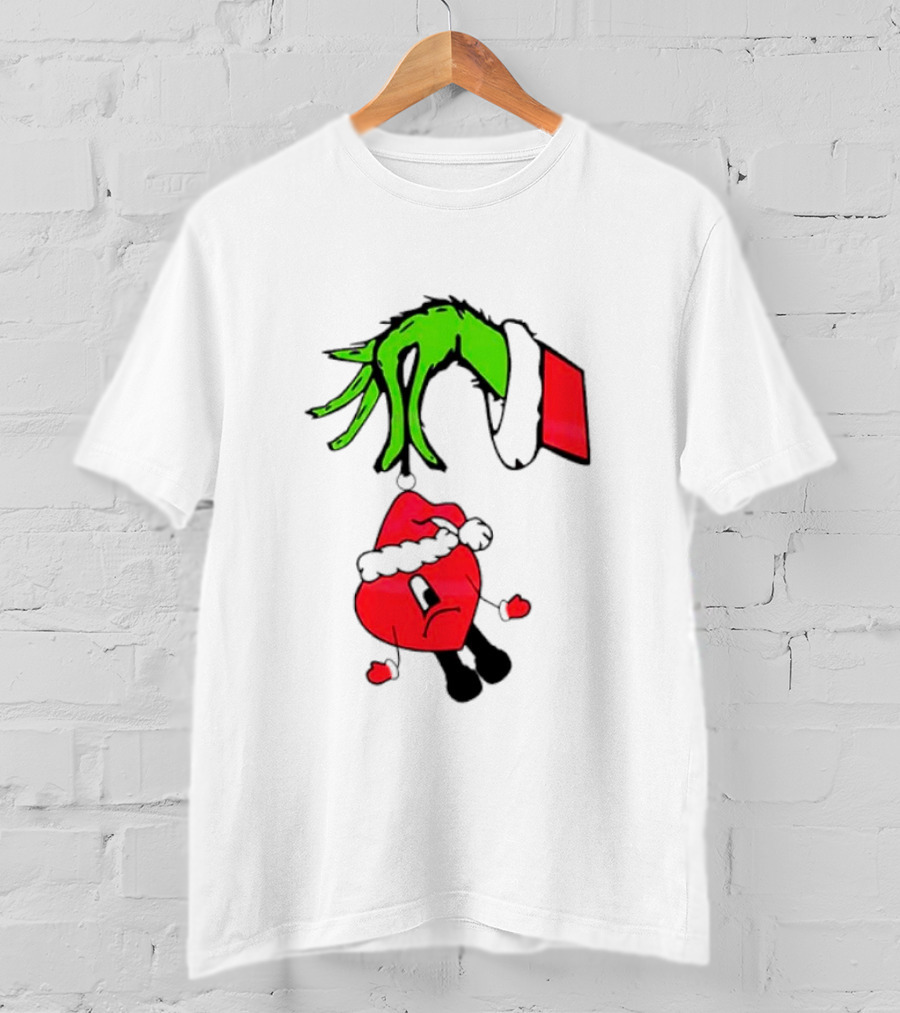 Grinch Hand Bad Bunny Santa Hat Christmas T-Shirt