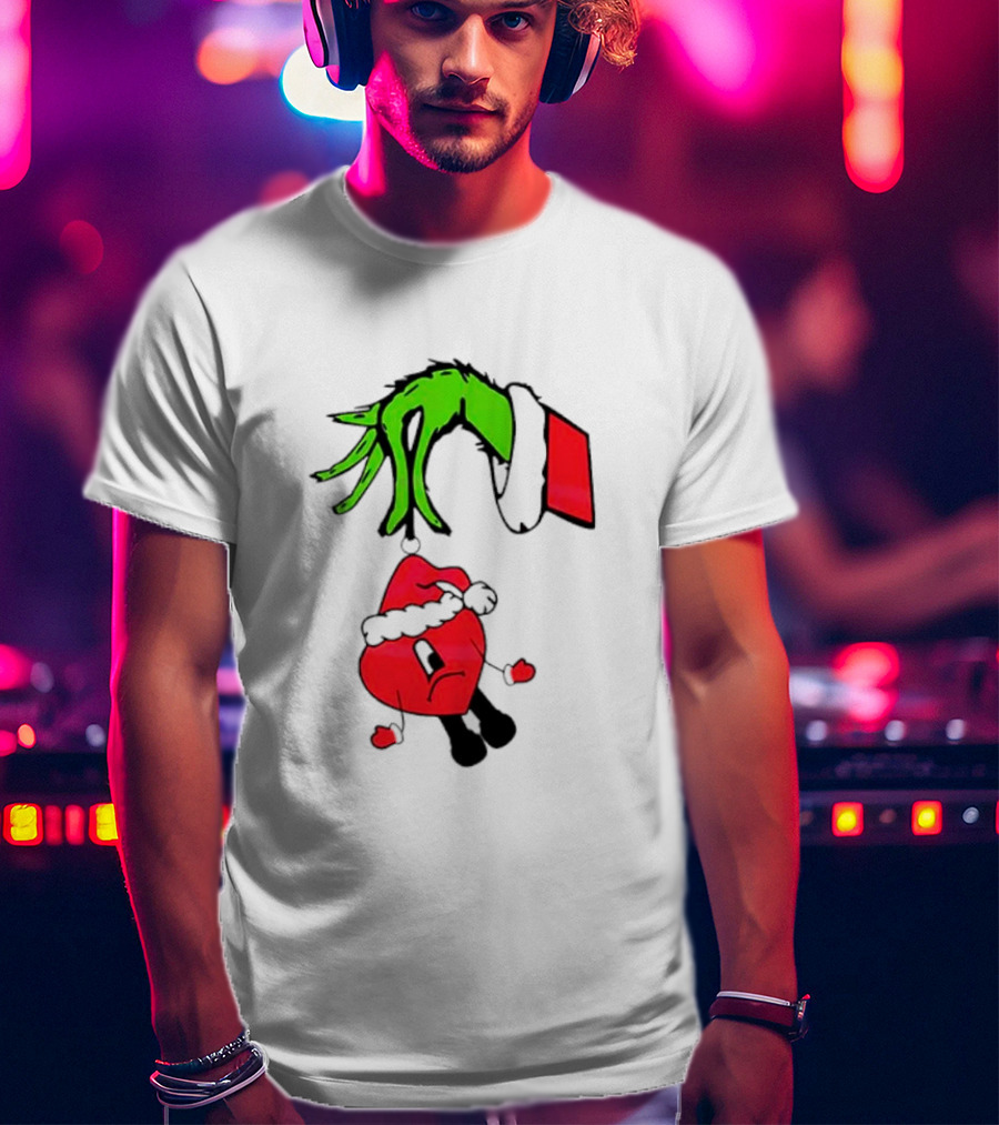 Grinch Hand Bad Bunny Santa Hat Christmas T-Shirt