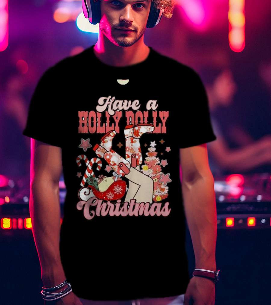Have A Holly Dolly Christmas Sleigh Candy Canes And Stars T-Shirt