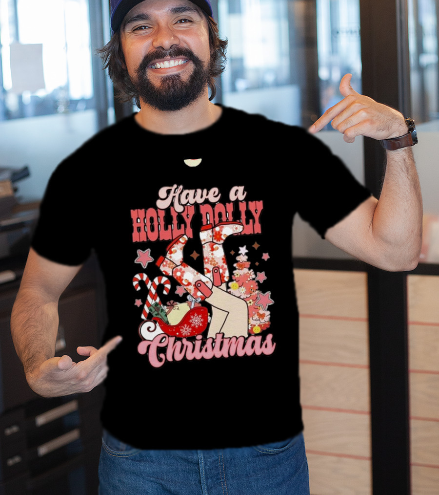 Have A Holly Dolly Christmas Sleigh Candy Canes And Stars T-Shirt