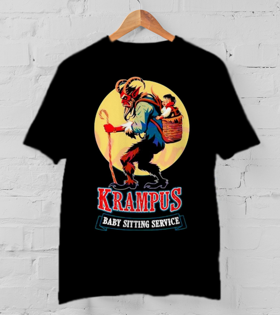 Krampus Baby Sitting Service Horror Christmas Monster Carrying Child T-Shirt