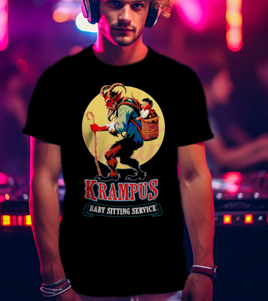 Krampus Baby Sitting Service Horror Christmas Monster Carrying Child T-Shirt