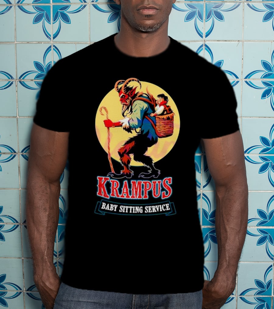 Krampus Baby Sitting Service Horror Christmas Monster Carrying Child T-Shirt