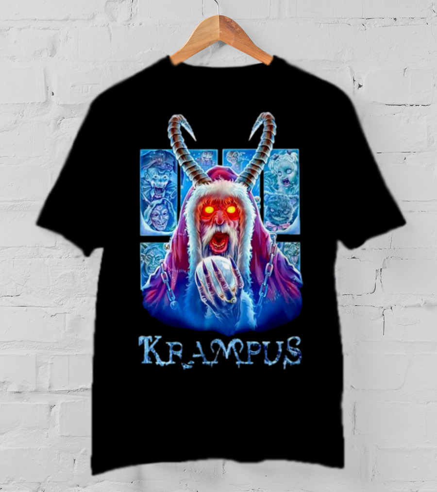 Krampus The Shadow Of St Nick With Horned Demon And Scary Faces T-Shirt