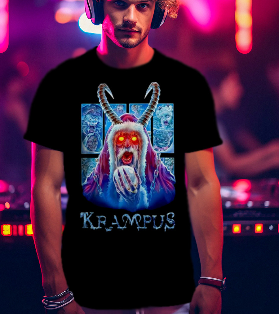 Krampus The Shadow Of St Nick With Horned Demon And Scary Faces T-Shirt