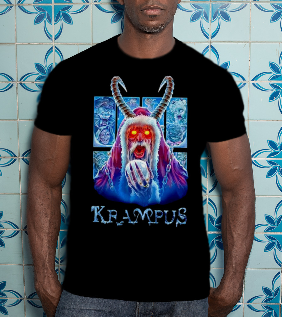 Krampus The Shadow Of St Nick With Horned Demon And Scary Faces T-Shirt