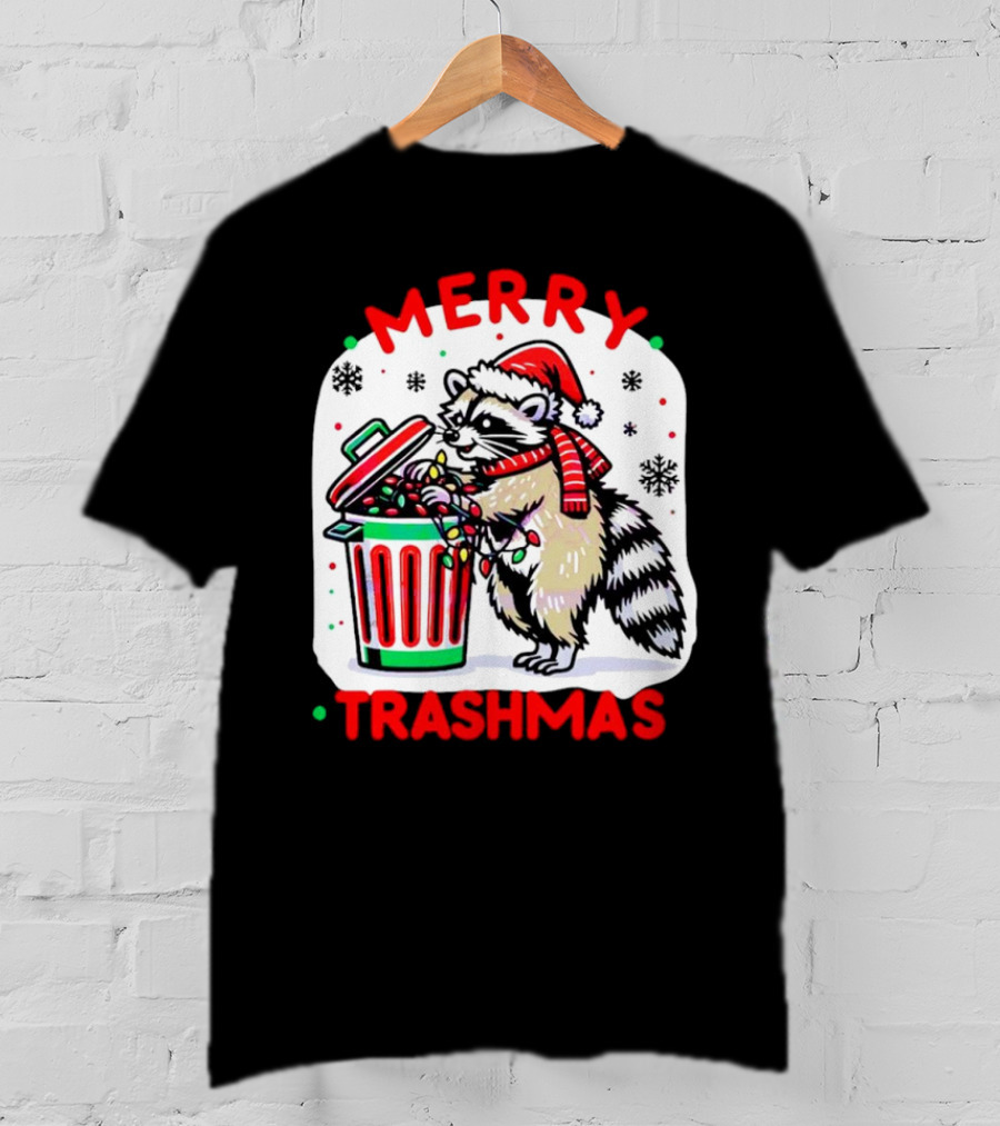 Merry Trashmas Raccoon Santa With Christmas Lights T-Shirt