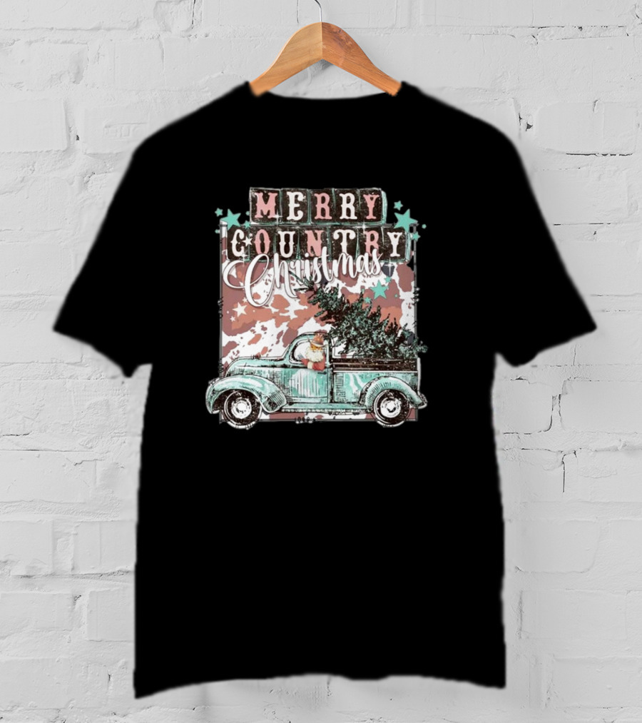 Merry Country Christmas Santa Truck With Tree T-Shirt