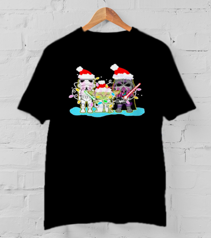 Santa Star Wars Characters With Christmas Lights T-Shirt