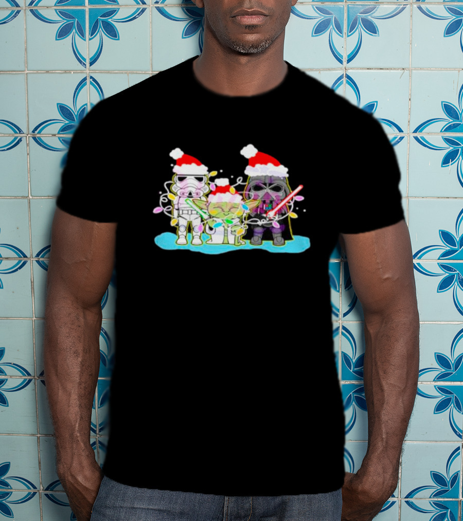 Santa Star Wars Characters With Christmas Lights T-Shirt