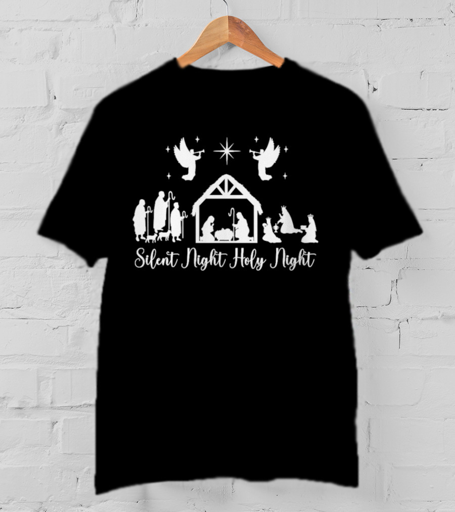 Silent Night Holy Night Nativity Scene With Angels And Star T-Shirt