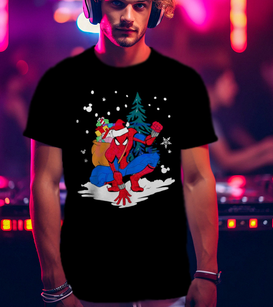 Spiderman Santa Christmas Tree Snow Presents T-Shirt