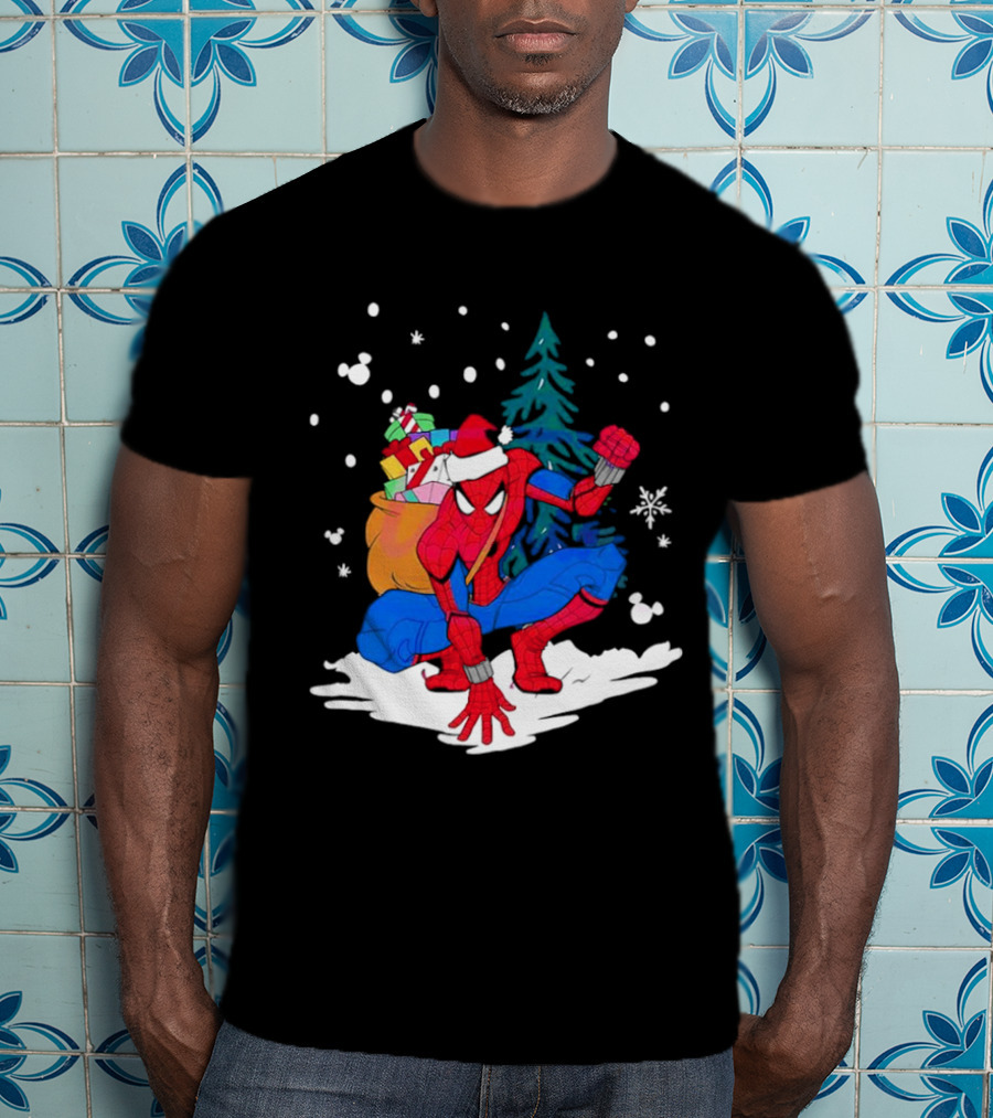 Spiderman Santa Christmas Tree Snow Presents T-Shirt