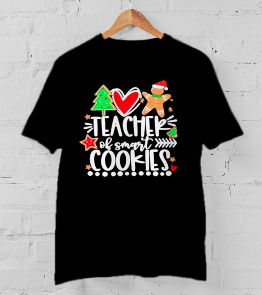 Teacher Of Smart Cookies Christmas Tree Gingerbread Heart Stars T-Shirt