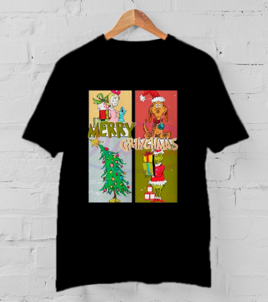 Merry Grinchmas Characters Vintage Grinch And Max Christmas Tree T-Shirt