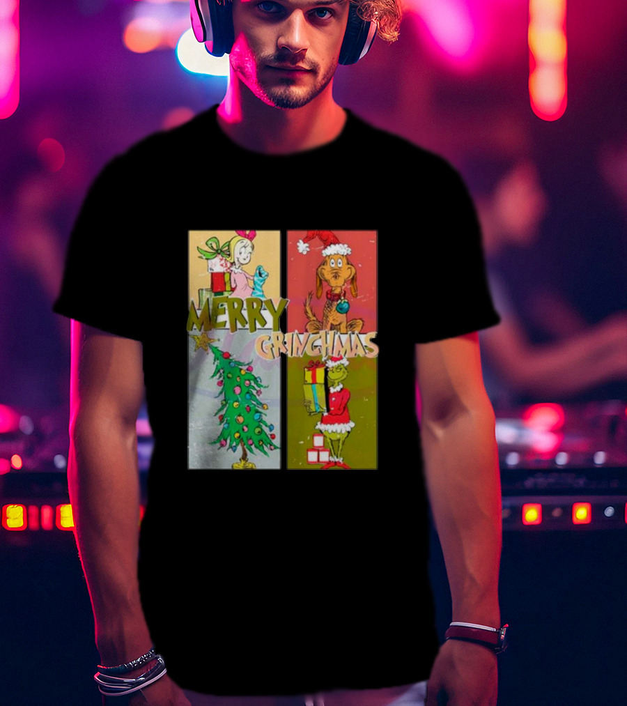 Merry Grinchmas Characters Vintage Grinch And Max Christmas Tree T-Shirt